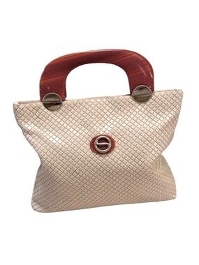 Vintage Lumured Mesh Clutch Satchel Lucite Handle Tote Bag Purse